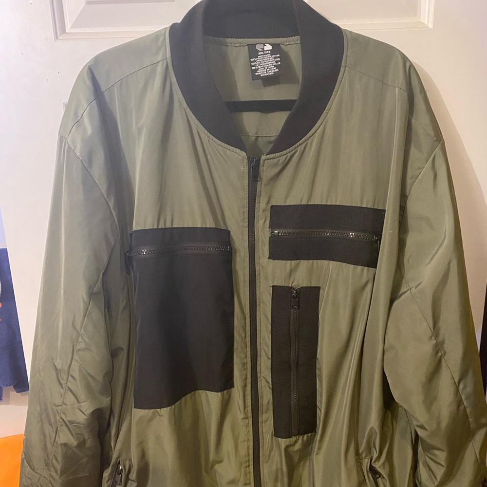 Olive Green Cargo Style Bomber Jacket (3xl)